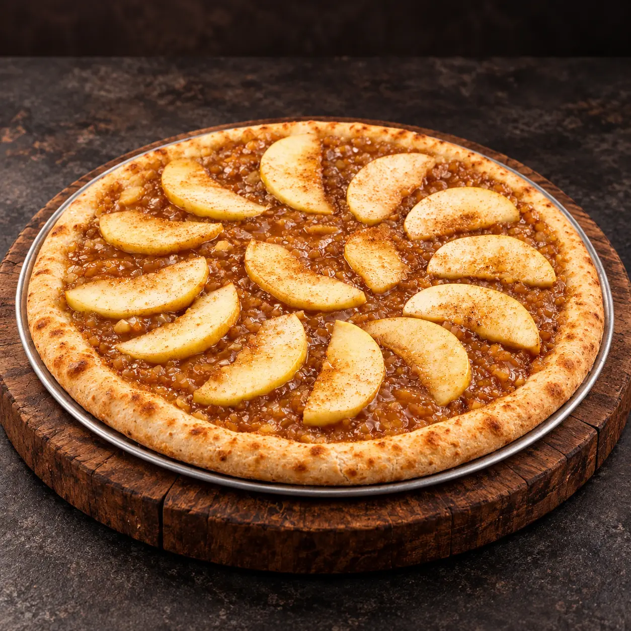 PizzAventuras Manzanela Pizza with apple jam, apple and cinnamon