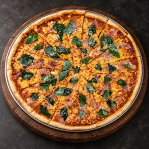 PizzAventuras Prosciutto Pizza with Serrano ham, spinach and Parmesan